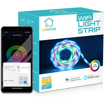 UniHoms Rgb Wifi Light Strip, 5 Meter High-Grade Silicon 16 Million Colors With App Control And Music Sync, Works With Amazon Alexa, Google Assistant & Siri (3 Packs)