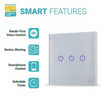 UniHoms Wifi Touch Wall Switch - 3 Gang Switch, No Neutral Wire Needed, Works With Amazon Alexa, Google Home Assistant And Siri