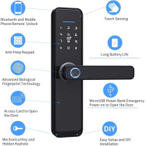 UK PLUS Smart Lock Smart Door Lock Bluetooth Fingerprint Lock App Control Work With Alexa Need Extra Gateway, Digital Door Lock With Reversible Handle For Home Apartment (Grey)