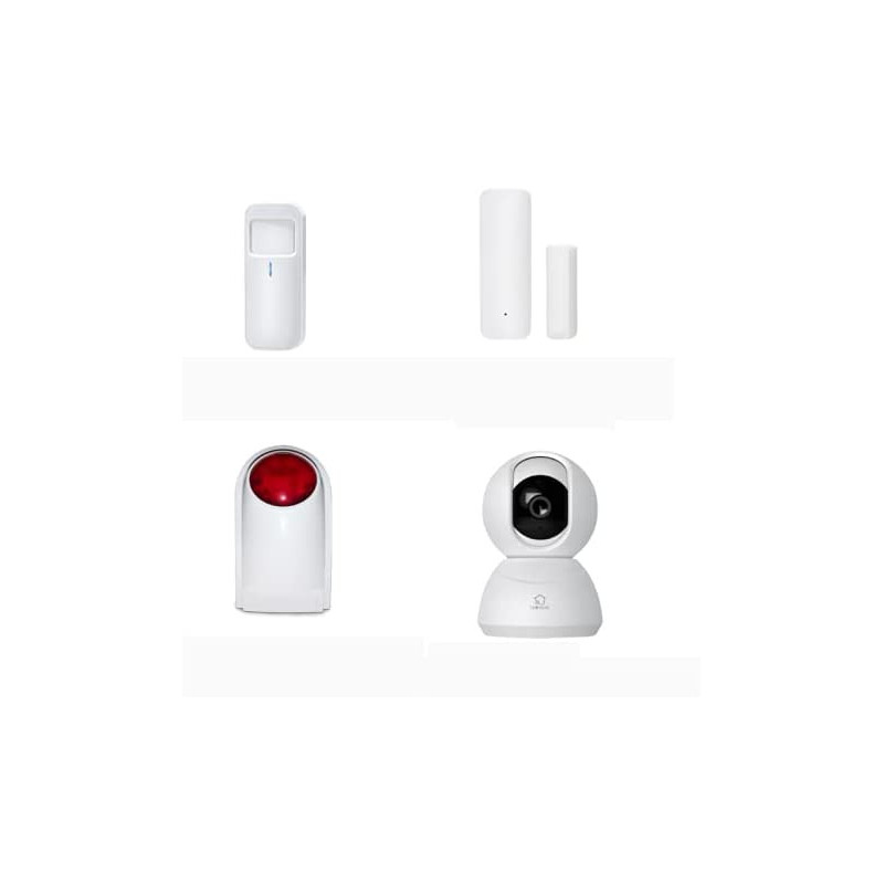 UniHoms Smart Home Alarm System Bundle - Includes Wifi Siren, Motion Sensor, Contact Sensor And Smart Wifi Ptz Camera Tuya/UniHoms App