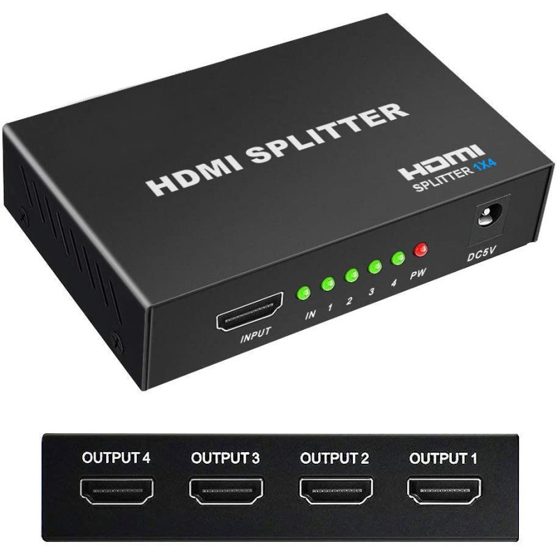 UK PLUS Full Ultra Hd 1080P 2K And 3D Resolutions (1 Input To 4 Outputs) Hdmi Splitter 1X4 Ports Powered V1.4B Video Converter