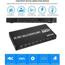 UK PLUS 2X8 Hdmi Matrix Switcher 2 In 8 Out Splitter 4Kx2K Active Amplifier Extender Ultra Hd 1080P 3D Audio Video Selector With Ir Remote Adapter For Hdtv Pc Projector Sky Box Ps4