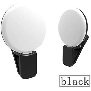 UK PLUS Selfie Ring Light,Mini Portable Pocket Ring Light For Phone Flattering Selfie Light With Rechargeable Battery. Extra 3 Level Brightness. (Black)