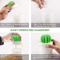 UK PLUS Usb Cool Mist Humidifier With Night Light, Mini Size Cactus Humidifier For Bedroom Home Office Car 280Ml 50Ml/H With Timed Auto Shutdown(Night Light)