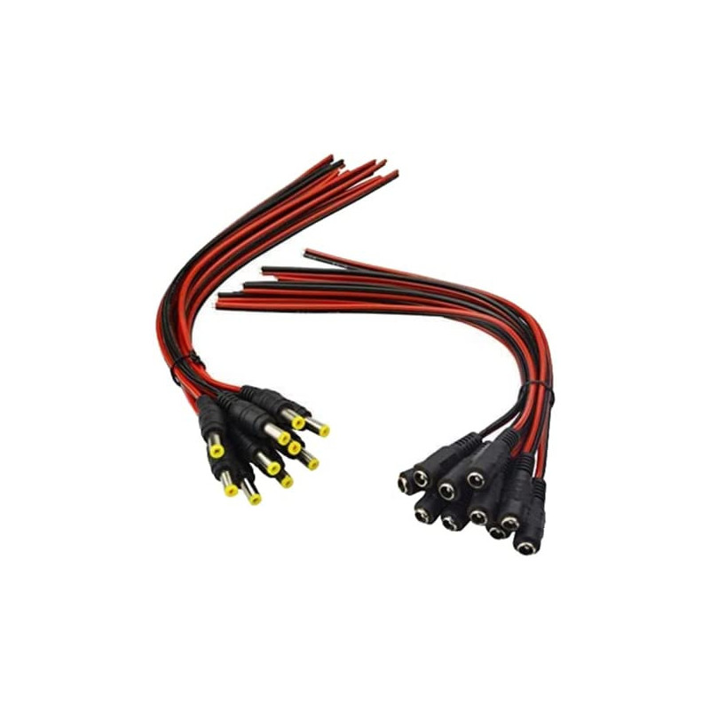 UK PLUS 10 Pairs Dc Power Pigtail Cable, 12V 5A Male & Female Connectors For Cctv Security Camera & Lighting Power Adapter (2.1Mm X 5.5 Mm, Ultra Thick)