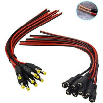 UK PLUS 10 Pairs Dc Power Pigtail Cable, 12V 5A Male & Female Connectors For Cctv Security Camera & Lighting Power Adapter (2.1Mm X 5.5 Mm, Ultra Thick)