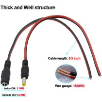 UK PLUS 10 Pairs Dc Power Pigtail Cable, 12V 5A Male & Female Connectors For Cctv Security Camera & Lighting Power Adapter (2.1Mm X 5.5 Mm, Ultra Thick)