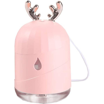 UK PLUS Cute Deer Horn Ultrasonic Cool Mist Maker Aroma Air Oil Diffuser Romantic Color Led Lamp Humidificador (Pink)