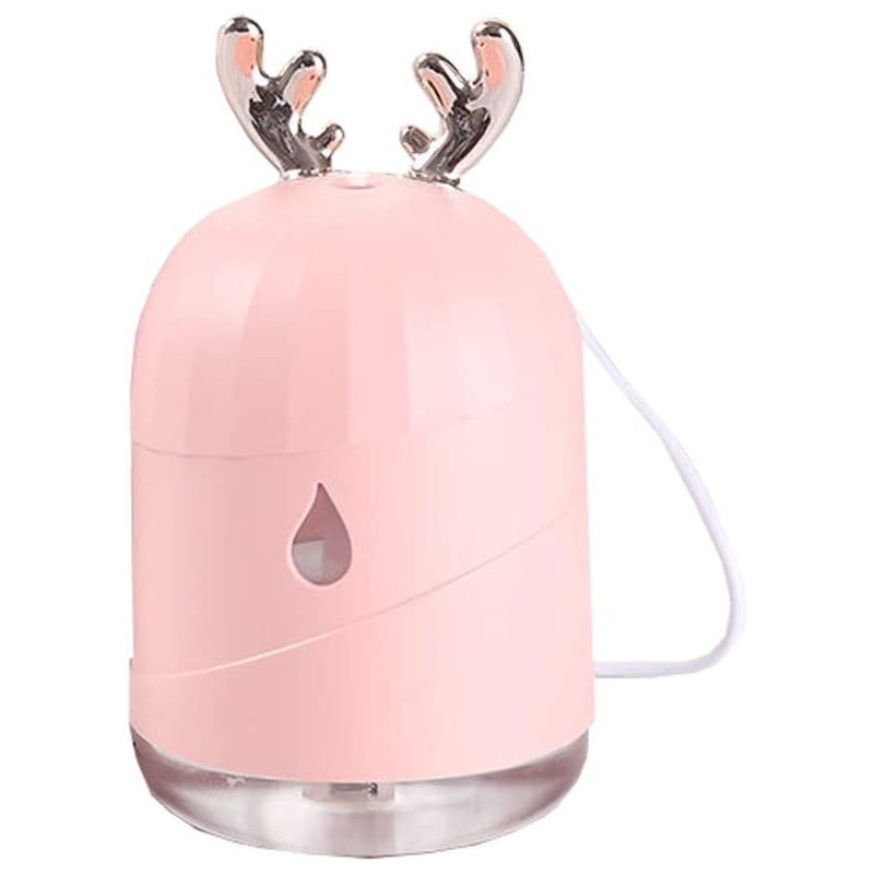 UK PLUS Cute Deer Horn Ultrasonic Cool Mist Maker Aroma Air Oil Diffuser Romantic Color Led Lamp Humidificador (Pink)