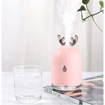 UK PLUS Cute Deer Horn Ultrasonic Cool Mist Maker Aroma Air Oil Diffuser Romantic Color Led Lamp Humidificador (Pink)