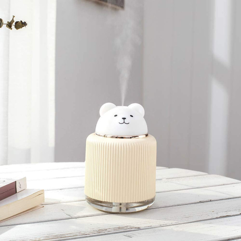 Uk Plus Cool Mist Humidifier, Portable Cute Animal Humidifier, Large Capacity Usb Charge Multi-Function Night Lamp, Cartoon Air Humidifier (Bear)