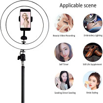 Kiaitre 10" Selfie Ring Light With 210Cm Long Tripod Stand & Cell Phone Holder - Ring Light For Iphone Android, Light Stand For Live Stream/Makeup, Youtube Video Photography(210Cm)