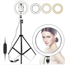 Kiaitre 10" Selfie Ring Light With 210Cm Long Tripod Stand & Cell Phone Holder - Ring Light For Iphone Android, Light Stand For Live Stream/Makeup, Youtube Video Photography(210Cm)