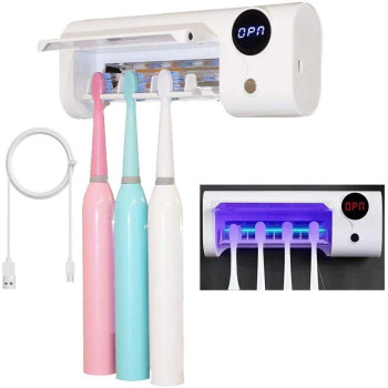 UK Plus Uv Toothbrush Sanitizer, Bathroom Toothbrush Holder Wall Mounted With Sterilizer Function, 1500Mah Charging, Timing Function, Toothbrush Organizer For Ladies Baby Family