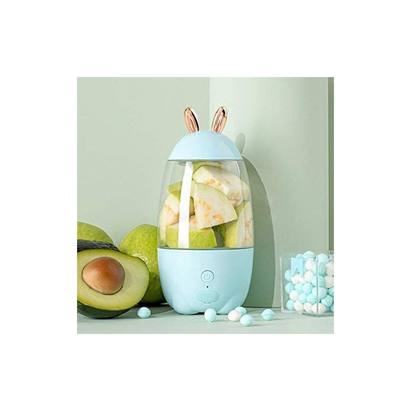 Uk Plus 330Ml Portable Mini Usb Rechargeable Electric Juicer Bottle Cup Fruit Blender Mixer Rabbit Shape Extractor (Blue)