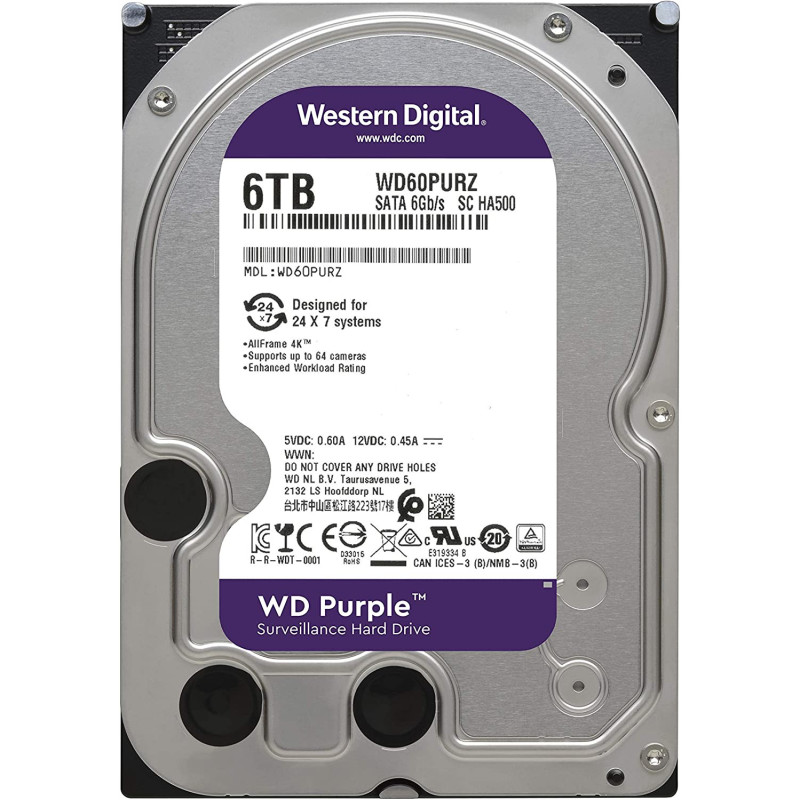 Western Digital Wd60Purz 3.5 6 Tb Surveillance Hard Drive For Cctv, Purple