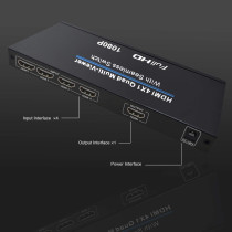 UK PLUS Hdmi Swithcer 4X1, Hdmi Quad Multi-Viewer Hdmi Switcher 1080P Hdmi Splitter Seamless Ir Control Eu 3D Support 5 Modes For Ps4/Pc/Stb/Dvd (Style 1)