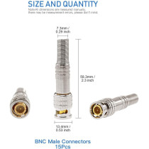 UK PLUS 15 Pack Bnc Male Coaxial Connectors Rg59 Rg6 Coaxial Terminal Gold-Plated Screw On Brass Adapter For Cctv Home Security Surveillance Camera Rg59 Rg6 Video Transmission Coax Cables