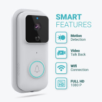 UK PLUS Smart Wireless Wifi Video Doorbell Ip53 Waterproof 1080P Full Hd Home Security Pir Doorbell Camera Real-Time Video, Two-Way Talk, Night Vision With Rechargeable Battery Ability.