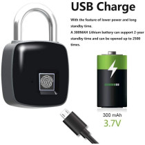 UK PLUS Uk-8013-Fl Smart Fingerprint Padlock Biometric, Waterproof Lock With Finger Print Security Touch Keyless Lock Usb Charge; 2 Years Standby Time For Gym Locker, Suitcase, Cabinet Box - Black