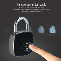 UK PLUS Uk-8013-Fl Smart Fingerprint Padlock Biometric, Waterproof Lock With Finger Print Security Touch Keyless Lock Usb Charge; 2 Years Standby Time For Gym Locker, Suitcase, Cabinet Box - Black