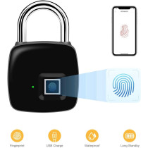 UK PLUS Uk-8013-Fl Smart Fingerprint Padlock Biometric, Waterproof Lock With Finger Print Security Touch Keyless Lock Usb Charge; 2 Years Standby Time For Gym Locker, Suitcase, Cabinet Box - Black
