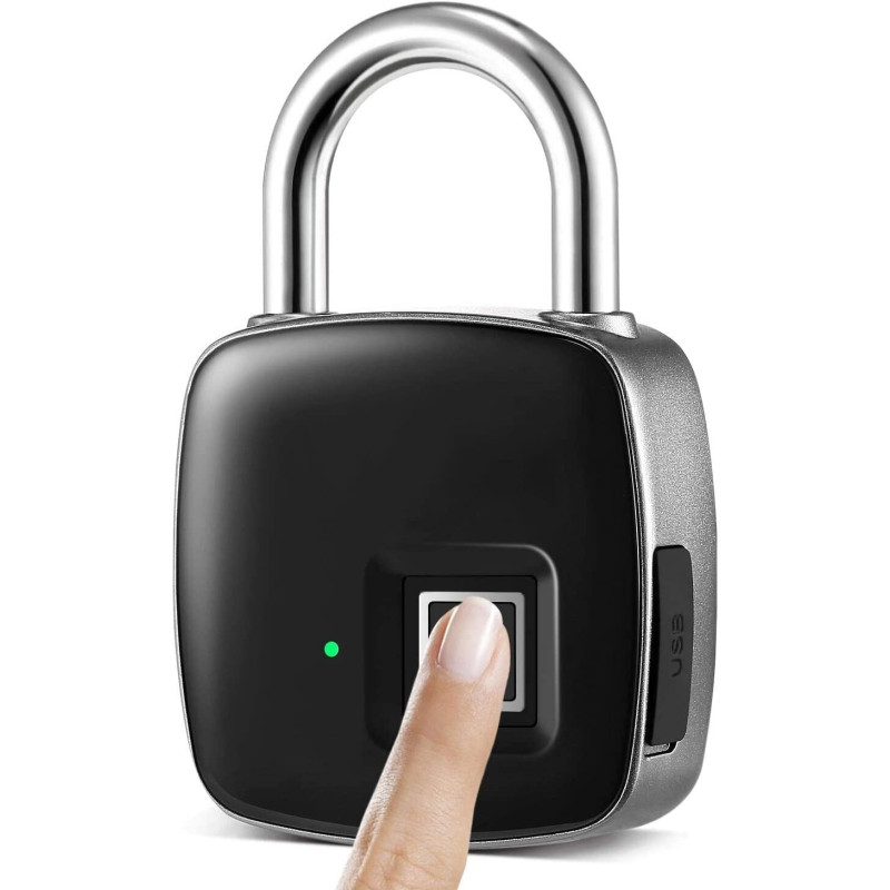 UK PLUS Fingerprint Padlock, Locker Lock, Smart Padlock, Keyless Lock, Intelligent Backpacks Bicycles Sports Lockers Cabinets Doors Padlock Usb Rechargeable (Black)