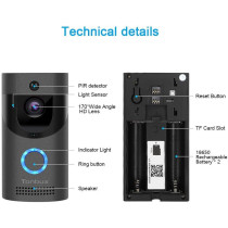 UK PLUS Wifi Smart Video Doorbell Camera Wireless Door Bell 720P Hd Wireless Home Security Doorbell Camera (With 2 Rechargeable Battery, 16Gb Storage Card) Uk-7080