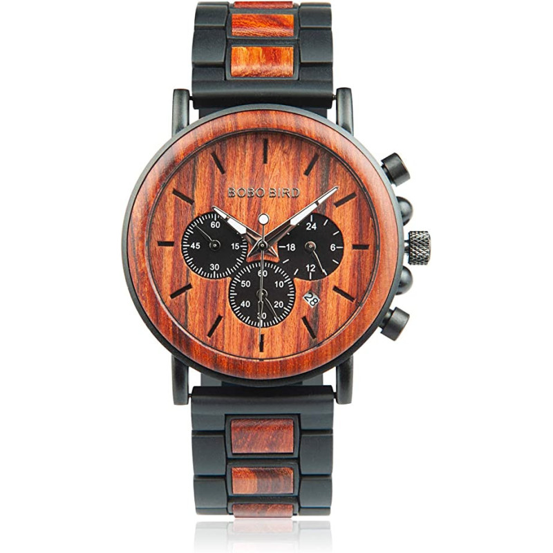 Bobo Bird Men Casual Wrist Watch, Wood & Stainless Steel Watch With Luminous Pointers, Classic Analog Watches With Gift Box