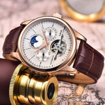 Lige Waterproof Mens Watches Luxury Business Mechanical Watch Automatic Gold White Leather Strap Wristwatch, Gold White, Mechanical