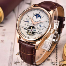 Lige Waterproof Mens Watches Luxury Business Mechanical Watch Automatic Gold White Leather Strap Wristwatch, Gold White, Mechanical