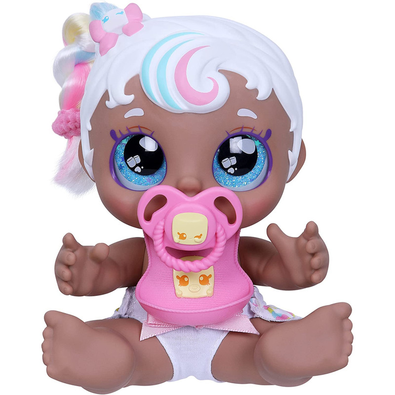 Kindi Kids Mini Mello Scented Kisses Little Sister Official Baby Doll with Big Glitter Eyes, Chubby, Squishy Arms and Legs, Removeable Nappy, Dummy and Bib