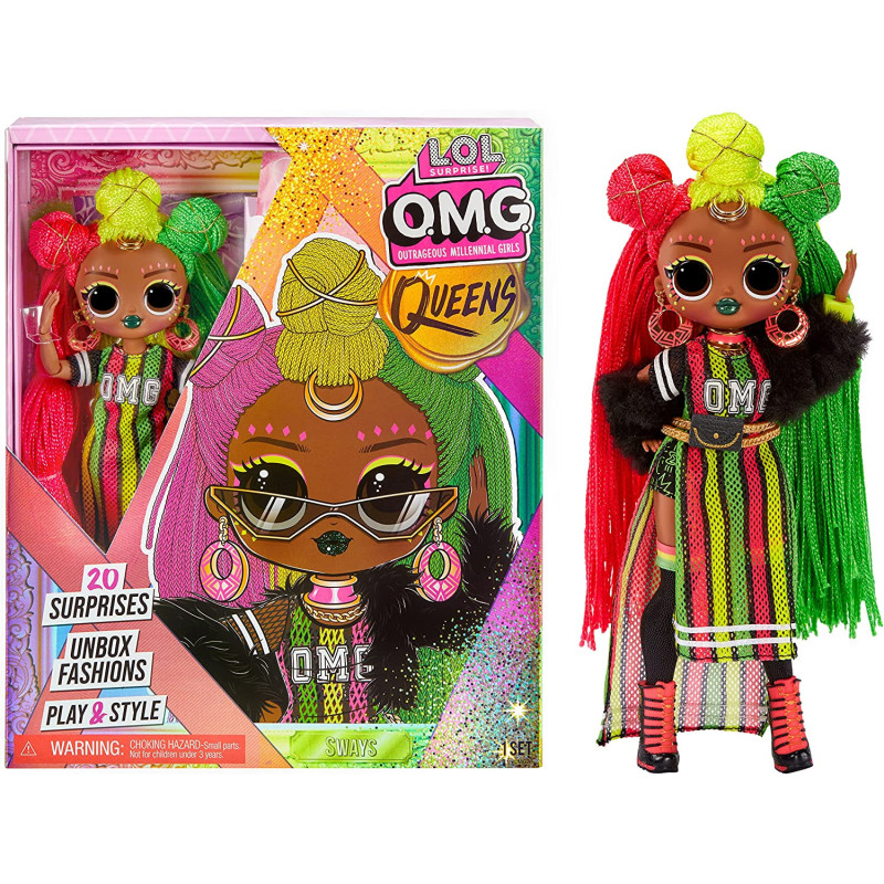 L.O.L. Surprise! OMG Queens Sways Fashion Doll with 20 Surprises Including Outfit and Accessories for Fashion Toy Girls Ages 3 and up, 10 inch Doll, Multicolor