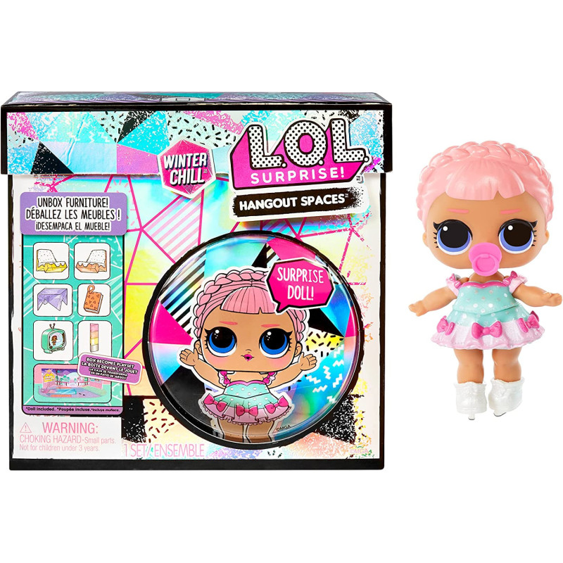 L.O.L. Surprise! 576648EUc Lol Winter Chill Hangout Spaces Set-Ice Sk8Ter-With 10+ Surprises Including Doll, Accessory, & Furniture-Fold-Out Playset-Collectable