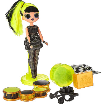 L.O.L. Surprise! OMG Remix Rock BGurl/Drm Fashion Doll with 15 Surprises Including Drums, Outfit, Shoes, Hair Brush, Doll Stand, Lyric Magazine, and Record Player