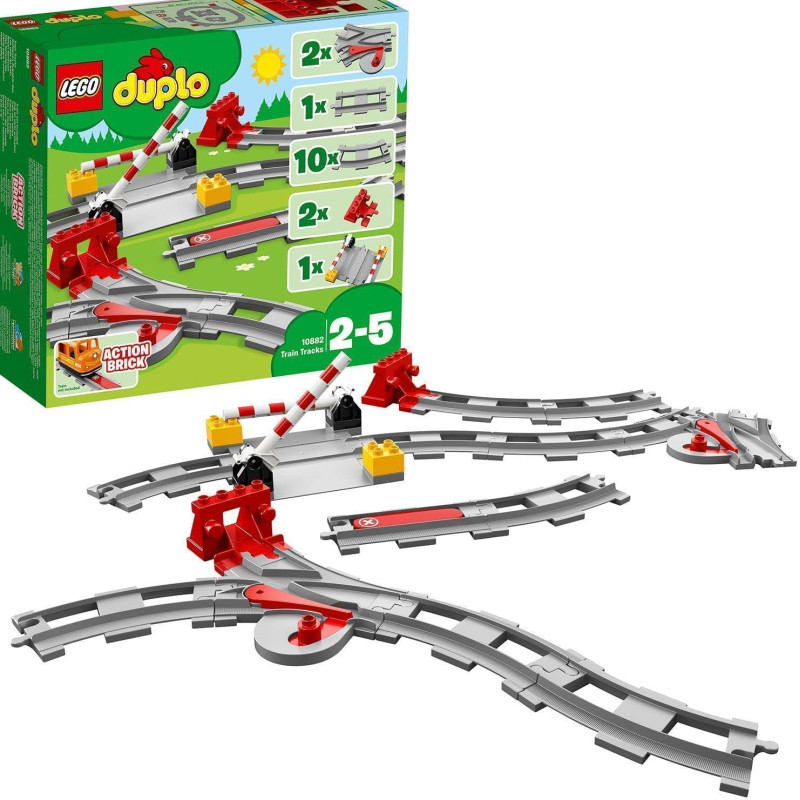 LEGO 10882 DUPLO Town Train Tracks Building Set with Red Action Brick