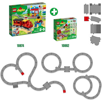 LEGO 10882 DUPLO Town Train Tracks Building Set with Red Action Brick