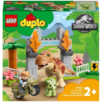 LEGO 10939 DUPLO Jurassic World T. rex and Triceratops Dinosaur Breakout Toy for Boys & Girls Age 2, New 2021