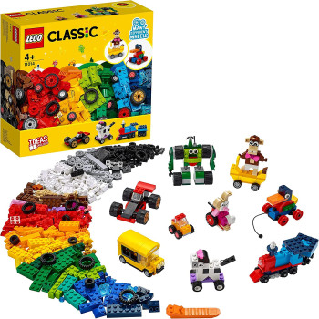 LEGO 11014 Classic Bricks And Wheels Starter Building Set For Kids 4 + Years Old, With Toy Car, Train, Bus, Robot And More