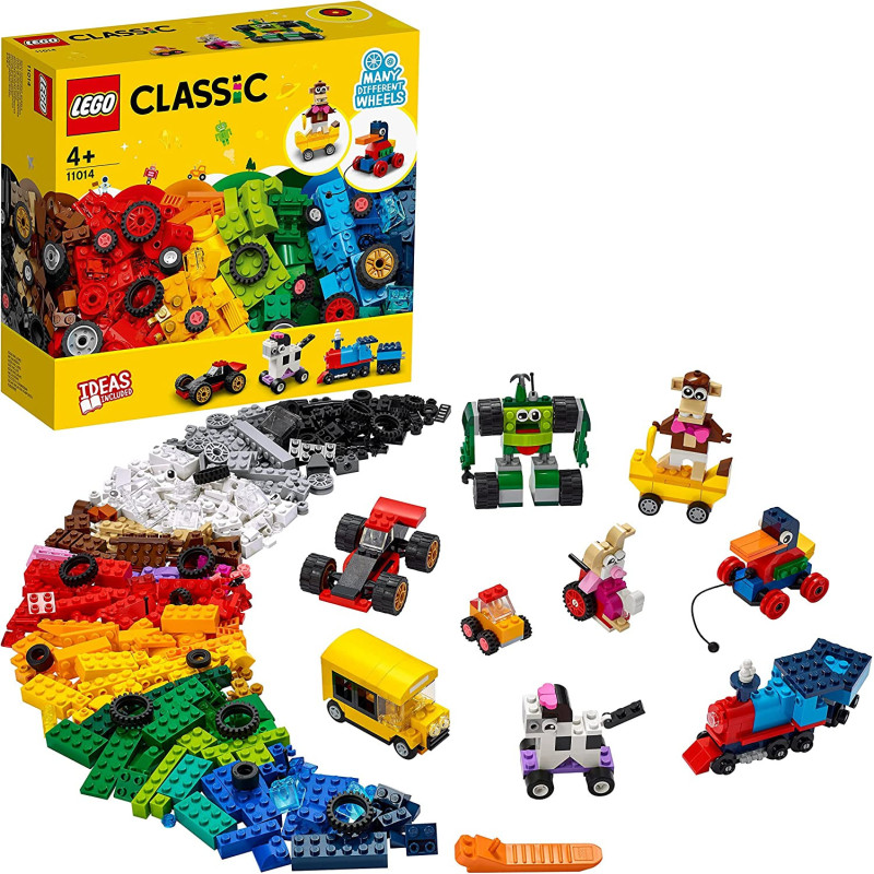 LEGO 11014 Classic Bricks And Wheels Starter Building Set For Kids 4 + Years Old, With Toy Car, Train, Bus, Robot And More