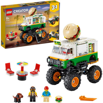 LEGO 31104 Creator 3-In-1 Monster Burger Truck Toy, Off Roader, Tractor Hauler Building Set, Vehicle Collection