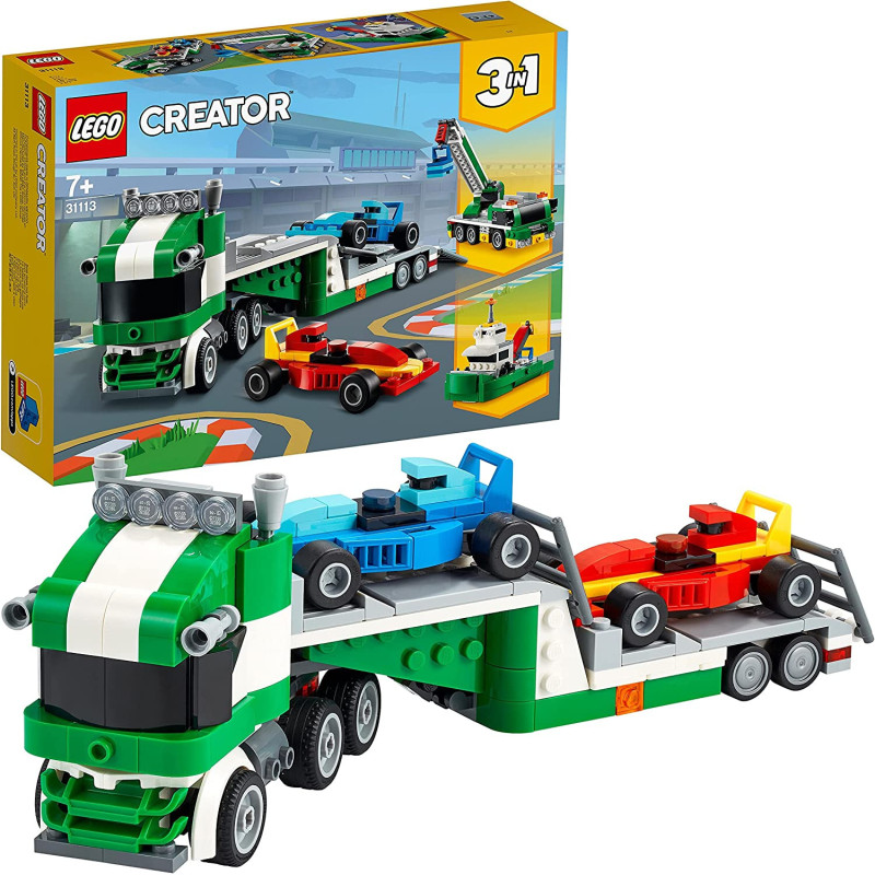 LEGO 31113 Creator 3 In 1 Race Car Transporter Toy Truck With Trailer, Crane And Tugboat Building Set