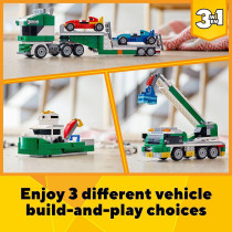 LEGO 31113 Creator 3 In 1 Race Car Transporter Toy Truck With Trailer, Crane And Tugboat Building Set