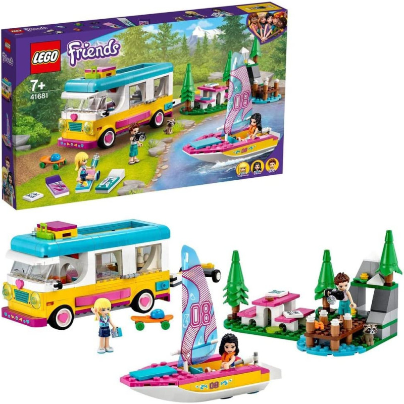 LEGO 41681 Friends Forest Camper Van And Sailboat Camping Adventure Building Set With Boat Toy And Raccoon Animal Figure, New 2021