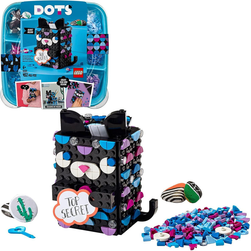 LEGO 41924 DOTS Secret Holder Cat Box, Room Accessories & Desk Decor Ideas, DIY Arts and Crafts for Kids