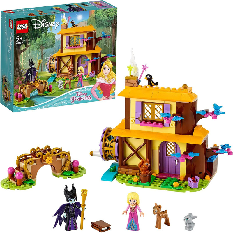LEGO 43188 Disney Princess Aurora's Forest Cottage Sleeping Beauty Playset with Maleficent Minifigure and Animal Figures