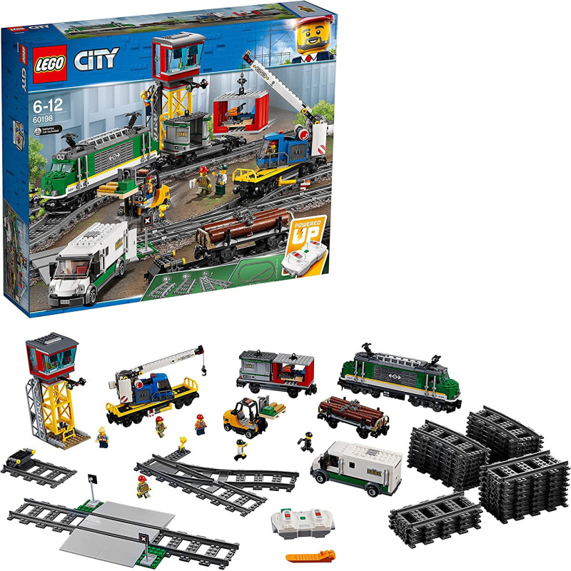 LEGO 60198 City Cargo Train Set Battery Powered Engine For 6 Year Old, Rc Bluetooth Connection, 3 Wagons, Tracks And Accessories