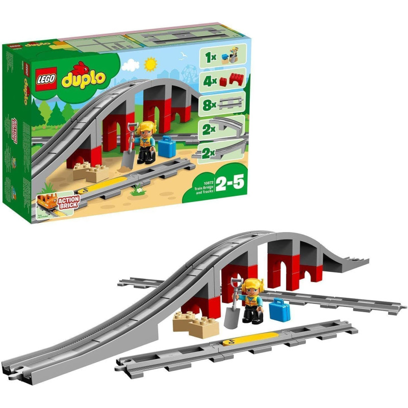 LEGO 10872 Duplo Town Train Bridge And Tracks Building Bricks Set With Horn Sound Action Brick