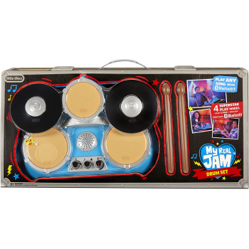 little Tikes 654824EUC My Real Jam Schlagzeug-Spielzeugtrommeln mit Sticks & Koffer-Vier Spielmodi, Lautstarkeregelung, Bluetooth-Konnektivitat