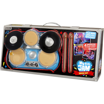 little Tikes 654824EUC My Real Jam Schlagzeug-Spielzeugtrommeln mit Sticks & Koffer-Vier Spielmodi, Lautstarkeregelung, Bluetooth-Konnektivitat